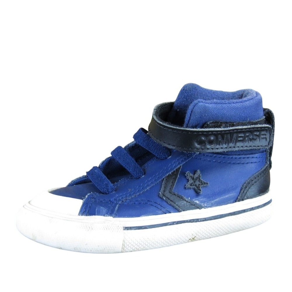 Converse‎ Boys Sneaker Mid Sz T 7 Medium Blue Leather Hook & Loop